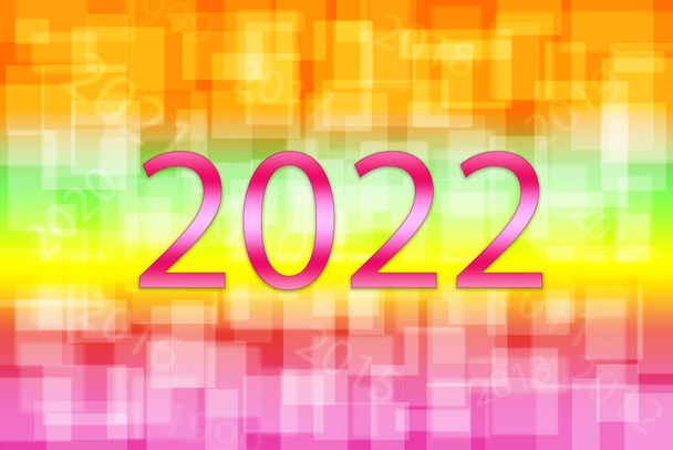 Renkli gösterişli soyut arkaplan üzerine metin 2022. turuncu yeşil, kırmızı, pembe, kare, bulanık desenli duvar kağıdı. Noel mutlu yıllar.. - Fotoğraf, Görsel