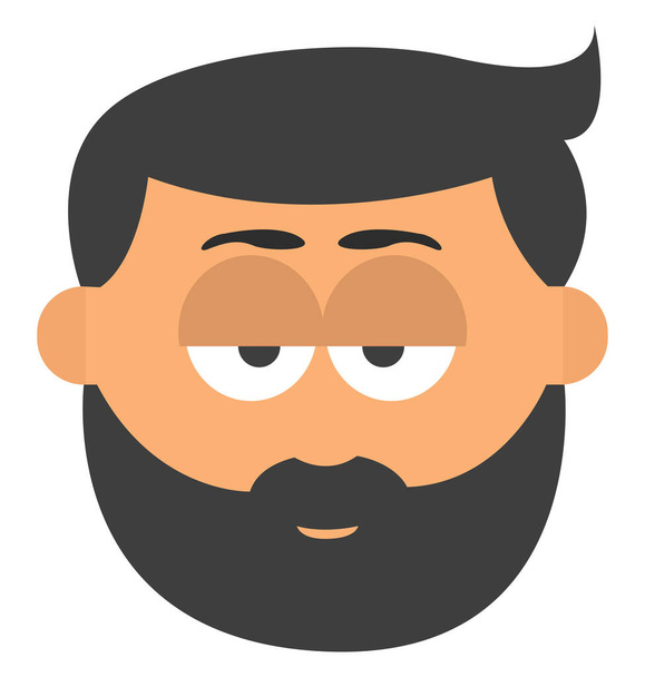 Uomo con barba e capelli scuri, illustrazione, su sfondo bianco. - Vettoriali, immagini