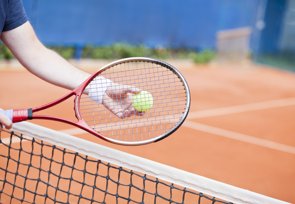 Playing tennis, roland garros court type - Zdjęcie, obraz