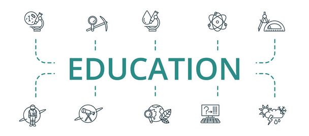 Education icon set. Contains editable icons theme such as archeology, quantum physics, meteorology and more. - Vetor, Imagem