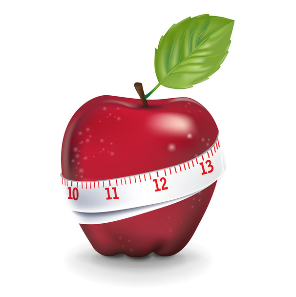 manzana roja con cinta métrica aislada
 - Vector, Imagen