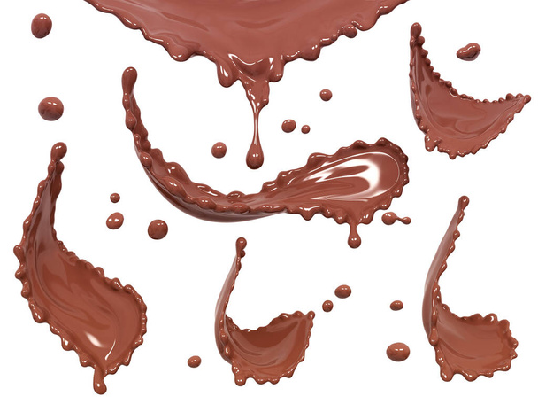 Шоколадный брызг, пищевые продукты и напитки иллюстрации, абстрактный шоколадный фон волны, 3D рендеринг - Фото, изображение