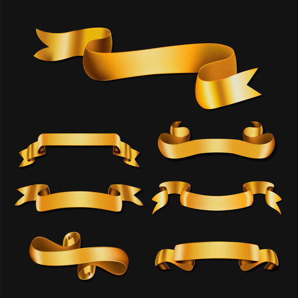 Realistic Detailed 3d Golden Ribbons Set. Vector - ベクター画像
