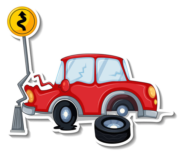 Sticker design avec voiture naufragée illustration isolée - Vecteur, image