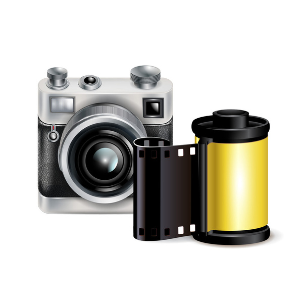 camera pictogram en film rol geïsoleerd - Vector, afbeelding