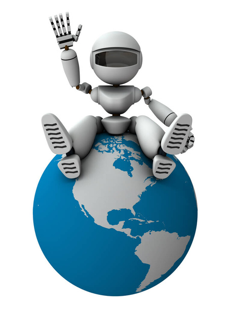 Ένα ρομπότ τεχνητής νοημοσύνης που καθοδηγεί την αμερικανική οικονομία. Λευκό φόντο. 3D απόδοση.  - Φωτογραφία, εικόνα