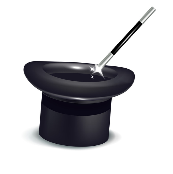 empty magic hat with wand isolated - Vector, Image