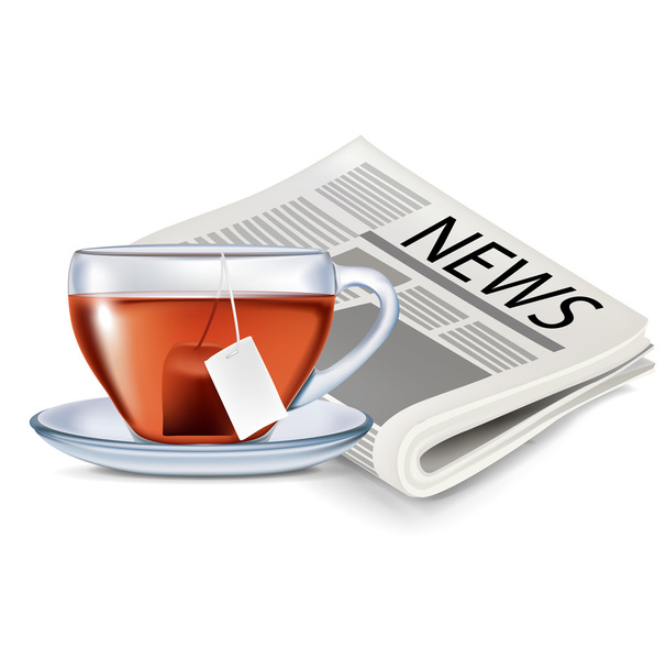 newspaper and cup of tea isolated - Vetor, Imagem