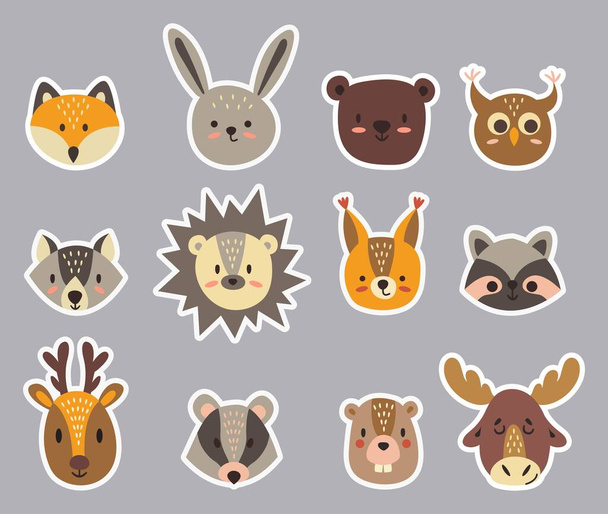 Cute faces of forest animals. Printable Stickers for Cricut. - Vector, Image