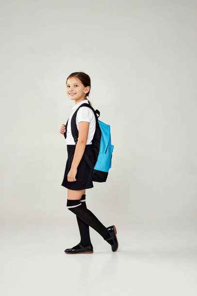 adorable schoolgirl with backpack. Back to school - Fotoğraf, Görsel