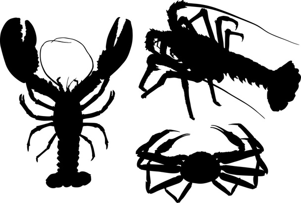 Silhouettes of crawfish and crab - Vector, Image