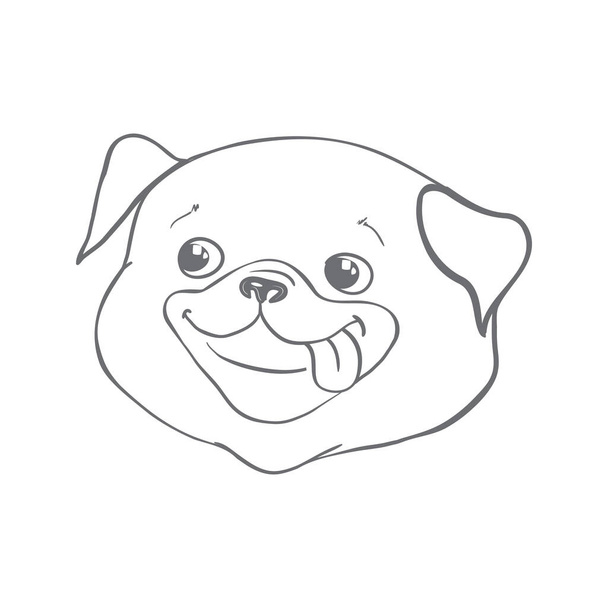 Dog sketch a hand drawn happy fashionable pug. Vector illustration - ベクター画像