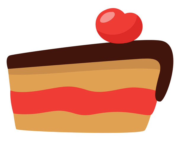 Slice of delicious cherry cake, illustration, vector on a white background. - Вектор, зображення