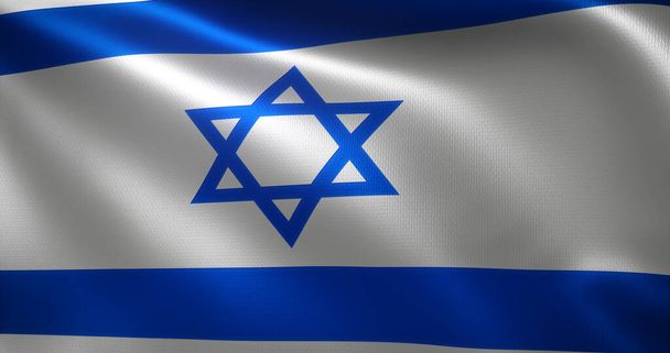 Флаг Израиля с размахиванием складками, вид вблизи, 3D рендеринг - Фото, изображение