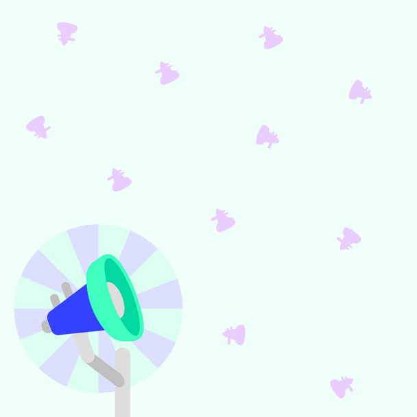 Illustration Of Small Pole Megaphone With Sun Raises Softly Making New Announcements In Open Space. Bullhorn On A Rod Gently Promoting Late Advertisements In Empty Area. - Vector, Image