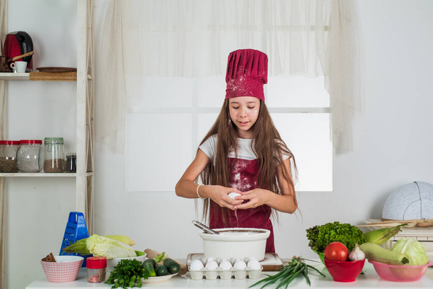 child with egg making dough, culinary - Photo, Image