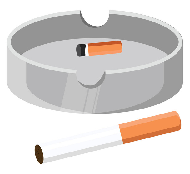 Cigarette in ashtray, illustration, vector on white background. - Vector, Image