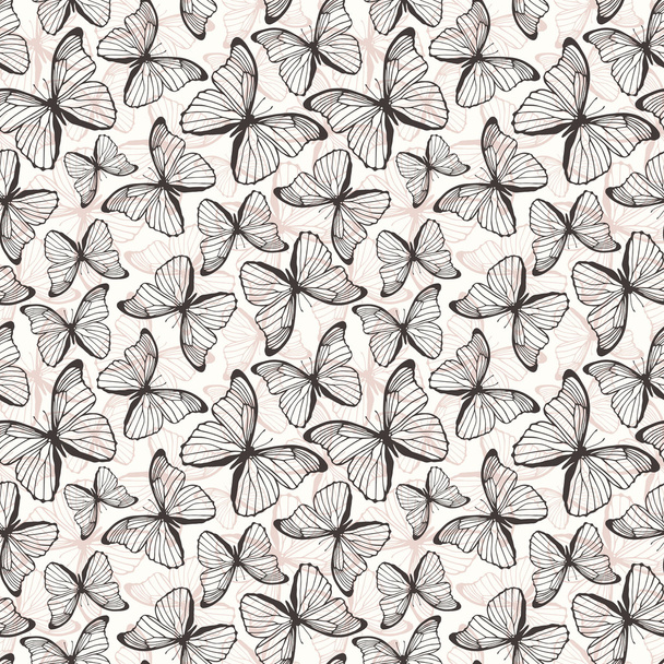 Seamless pattern with hand drawn outline butterflies - Vector, Image