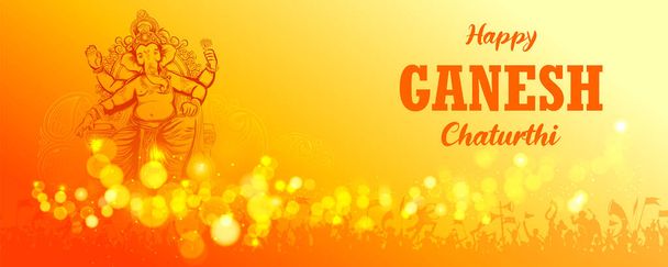 История Лорда Ганпати для фестиваля Ганеша Чатурти в Индии с посланием, означающим "Милорд Ганеша" - Вектор,изображение