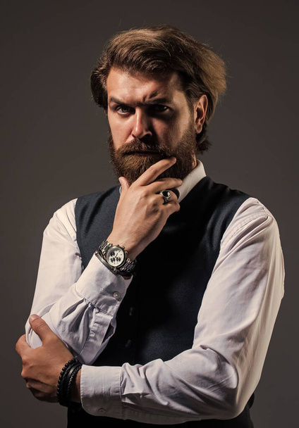 Man serious bearded businessman stylish formal outfit, fashion accessory concept - Foto, Imagen