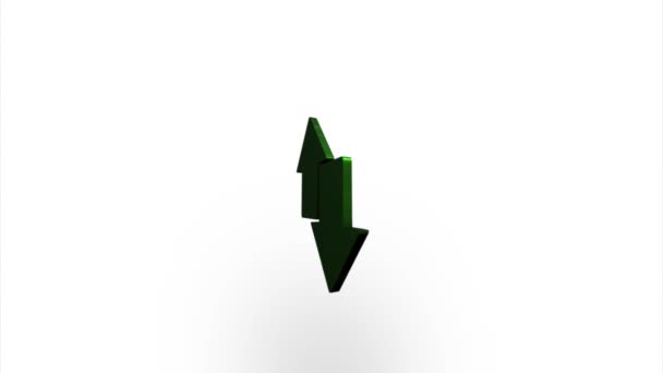 Green exchange arrow transfer icon flipping, rotation. Elegant 3d realistic light render. Seamless loop animation video - Filmati, video
