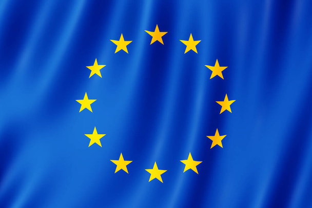 EU flag waving in the wind. - Фото, изображение