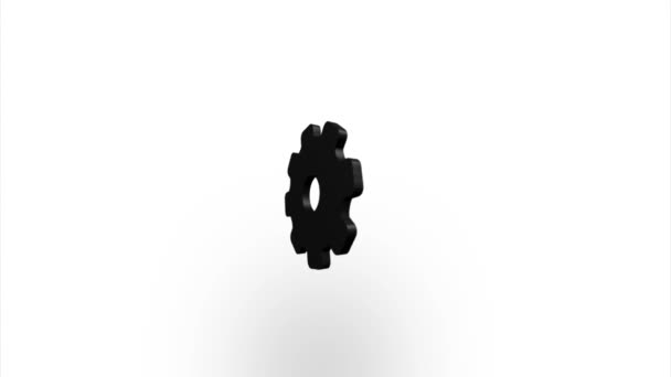 Black gear wheel icon flipping, rotation. Elegant 3d realistic light render. Seamless loop animation video - Filmagem, Vídeo