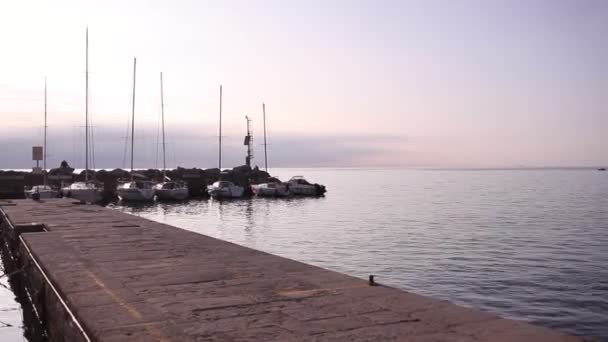 Zeilboten geparkeerd in de Trieste pier - Video