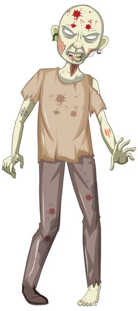 Unheimlich Zombie-Charakter auf weißem Hintergrund Illustration - Vektor, Bild