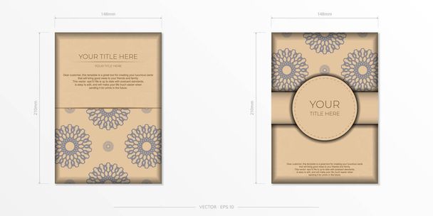 Vector Preparation of invitation card with place for your text and abstract ornament. Ready-to-print design of a postcard in Beige color with mandala patterns. - Vektor, kép