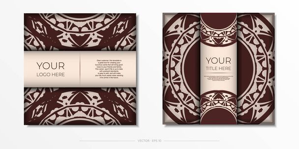 Vector Einladungskarte mit Platz für Ihren Text und abstrakte Muster. Luxuriöses druckfertiges Beige-Farbkartendesign mit Mandala-Mustern. - Vektor, Bild