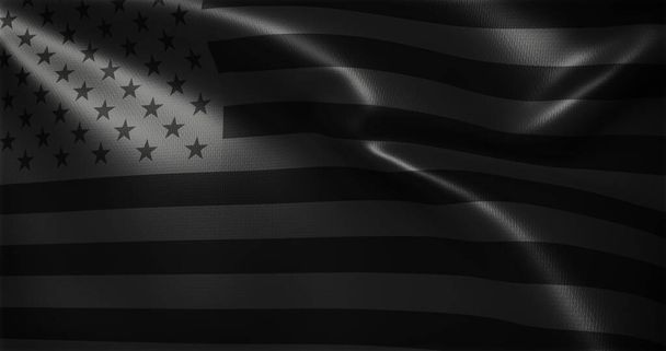 All black American Flag, All black σημαία ΗΠΑ με κυματιστές πτυχώσεις, close up view, 3D απόδοση - Φωτογραφία, εικόνα