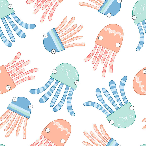 Cartoon octopuses. Sea creatures. Seamless vector pattern (background). Cute print.  - Vettoriali, immagini