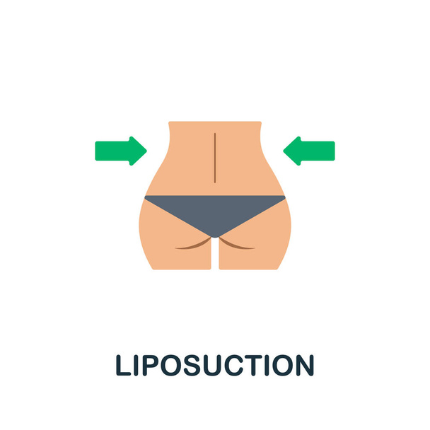 Liposukcja płaska ikona. Kolorowy znak z kolekcji chirurgii plastycznej. Ikona kreatywnej liposukcji do projektowania stron internetowych, infografik i innych - Wektor, obraz