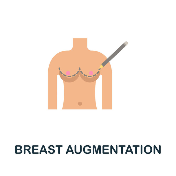 Breast Augmentation flat icon. Colored sign from plastic surgery collection. Creative Breast Augmentation icon illustration for web design, infographics and more - Vector, Image