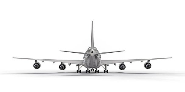 Grandes aviones de pasajeros de gran capacidad para largos vuelos transatlánticos. Avión blanco sobre fondo blanco aislado. ilustración 3d - Foto, imagen