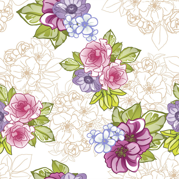 Seamless pattern with beautiful floral elements - ベクター画像