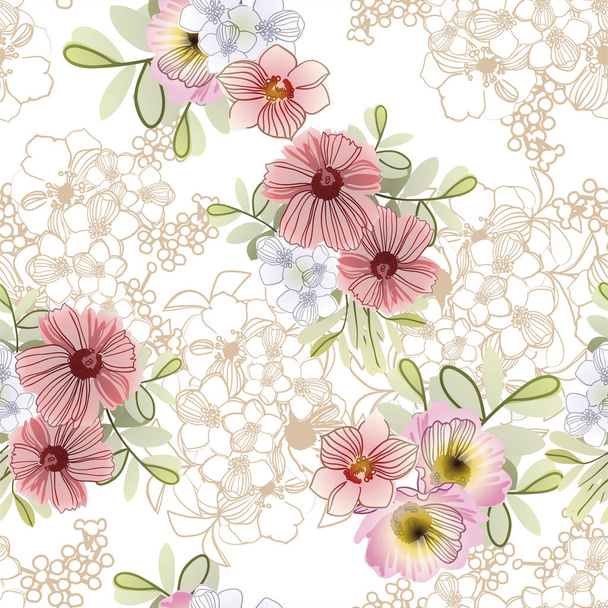 Seamless pattern with beautiful floral elements - Вектор,изображение