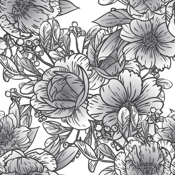 Seamless pattern with beautiful floral elements - Vector, imagen