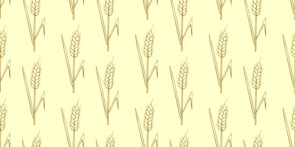 Weizenstacheln, vektornahtloses Muster im Doodle-Stil, isoliert. Entwurf von Textilien, Packpapier, Verpackungen zum Thema Backwaren, Mehl, Ernte - Vektor, Bild