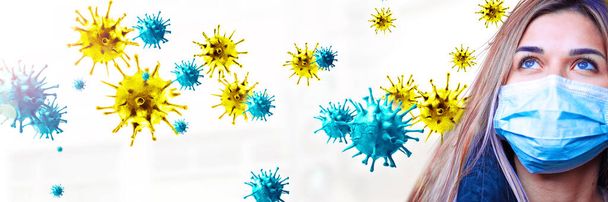 Gevaarlijk corona virus, pandemisch risico concept. 3D illustratie - Foto, afbeelding