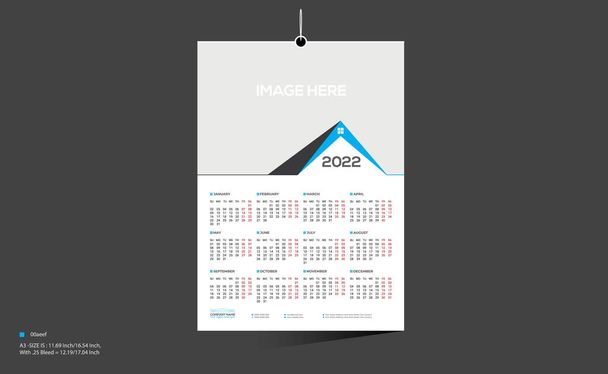 cyan coloreado 12 meses 2022 diseño de calendario para uso personal o cualquier tipo de uso - Vector, Imagen