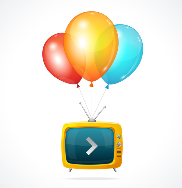 Vector fly Tv and ballons - Вектор,изображение
