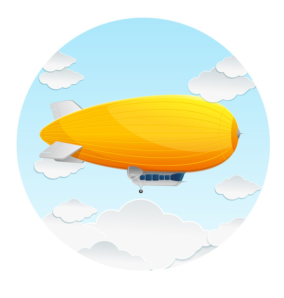 Vector yellow dirigible balloon and clouds - Vektör, Görsel