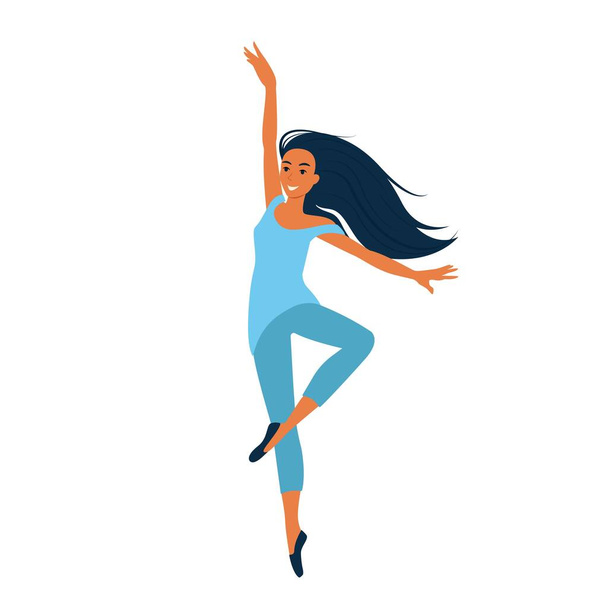Young girl dancing modern dance, dancer in graceful pose, female character in cartoon style, vector illustration, isolate - Vector, Image