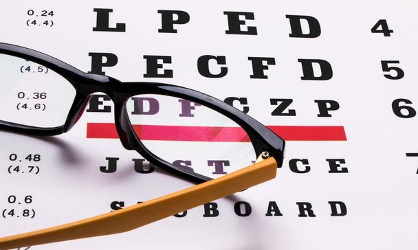 眼鏡と視力検査表 - 写真・画像