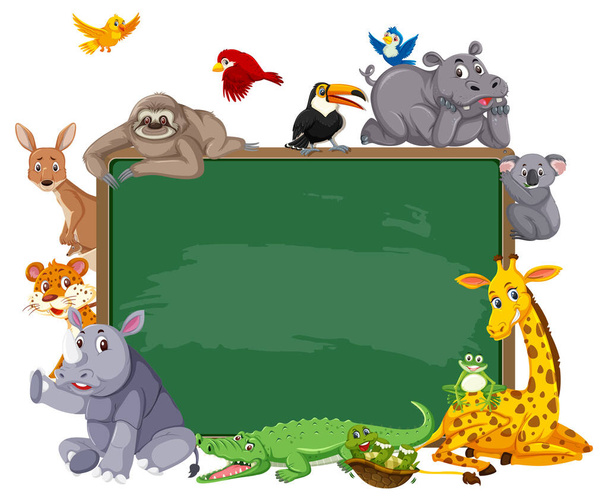 Lavagna vuota con vari animali selvatici illustrazione - Vettoriali, immagini