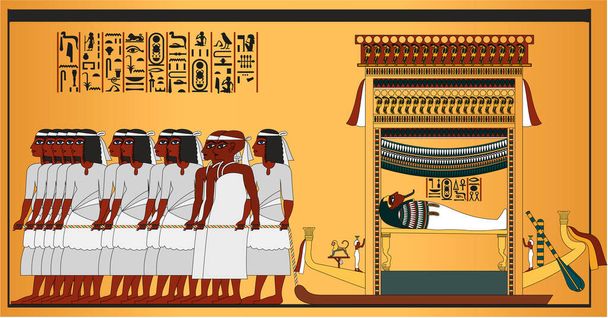 Detail stěny interiéru Tutanchamonovy hrobky, vektorová ilustrace - Vektor, obrázek