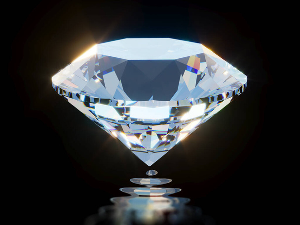 Beautiful 3D Rendered Shiny Diamond in Brilliant Cut on Black Background , Diamond Background - Foto, Bild