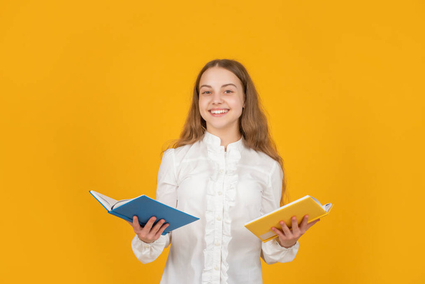 teen girl with notebook. back to school. kid ready to study. happy childhood. - Фото, зображення